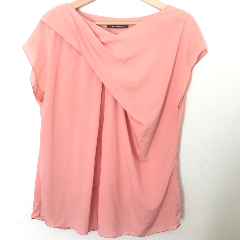 Rene Lezard Silk Pink Drape Short Sleeve Blouse 42